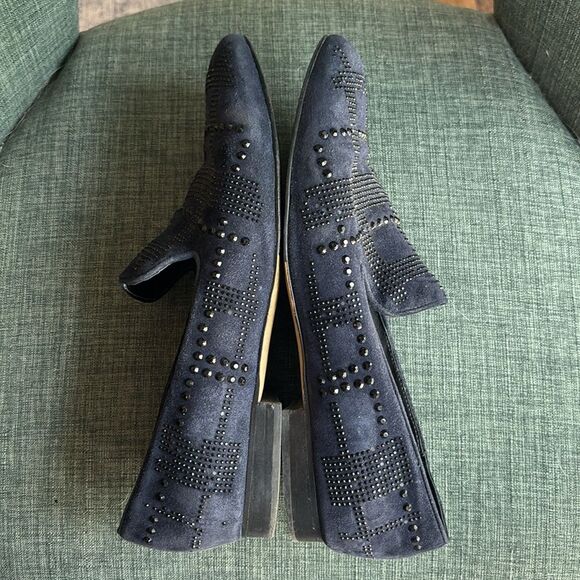 Donald J. Pliner Women’s crystal Black Studded blue suede Loafers shoes size 11 - Picture 12 of 12